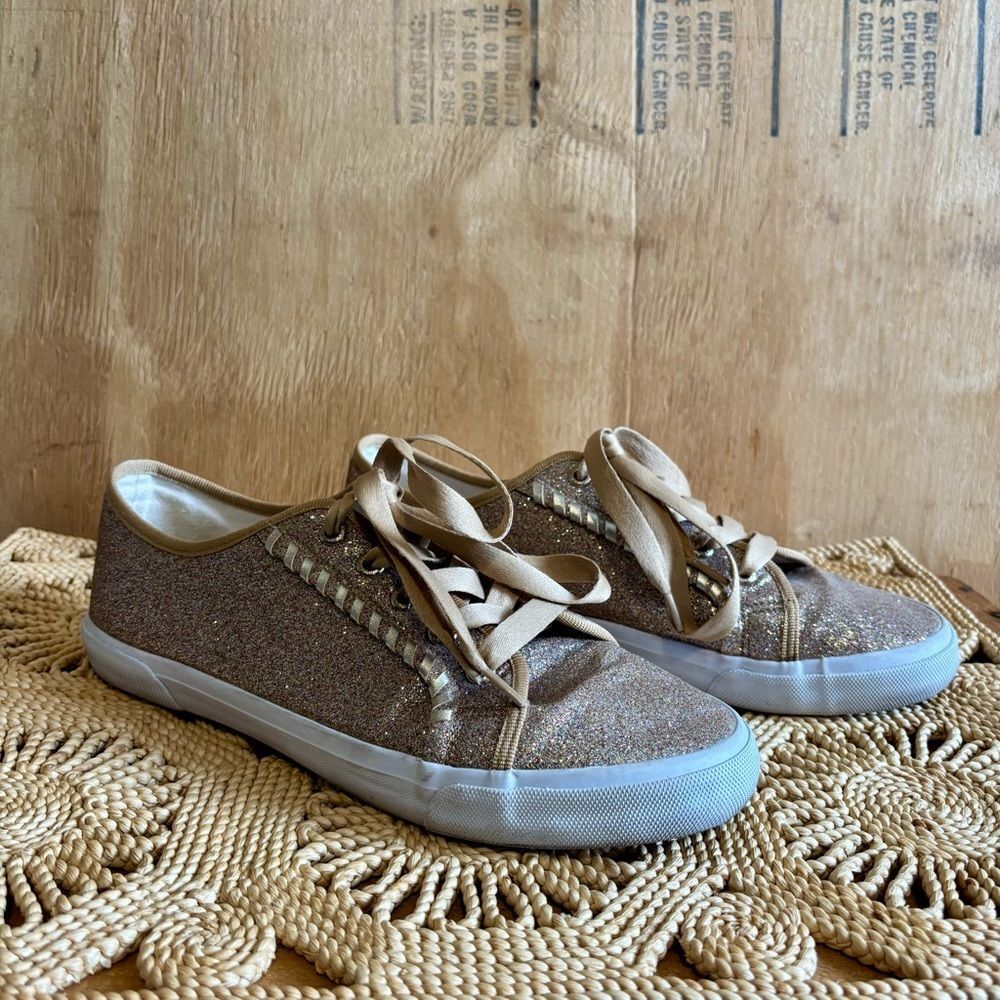 JACK ROGERS Carter Gold Glitter Metallic Lace Up Shoes Sneakers Size 8.5
